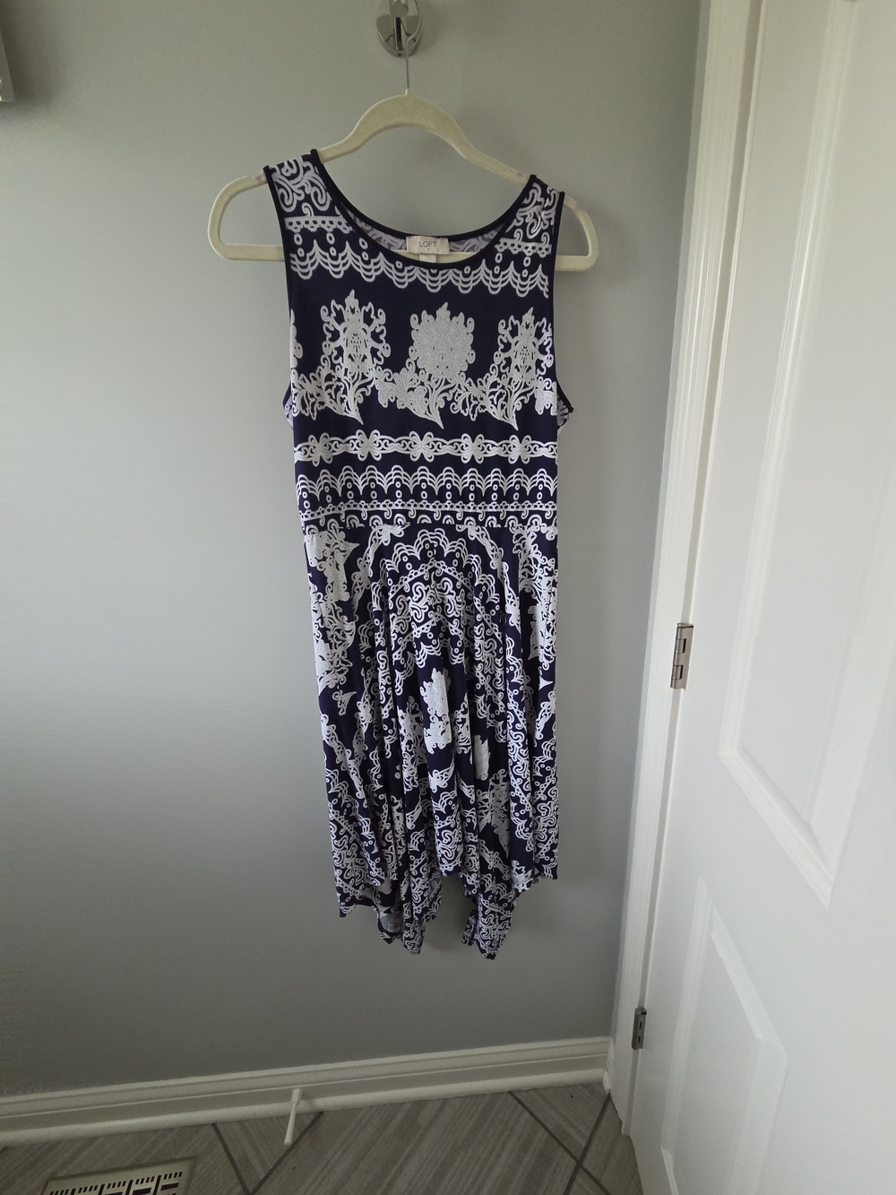 Loft Blue And White Handkerchief Dress